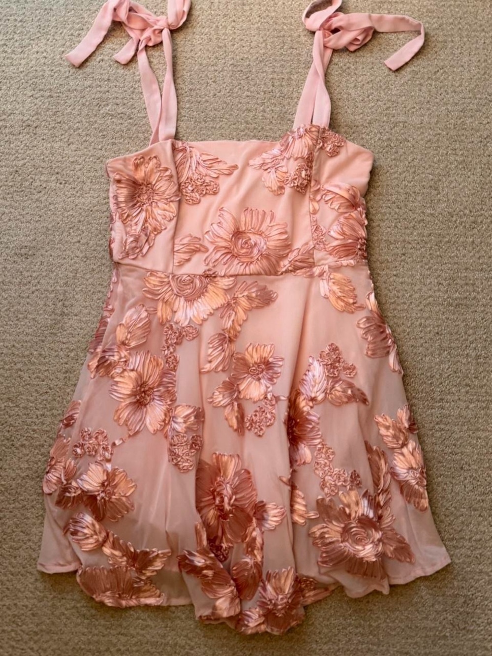 Lulus Truly Inspiring Pink Mesh Floral Applique Tie-Strap Mini Dress